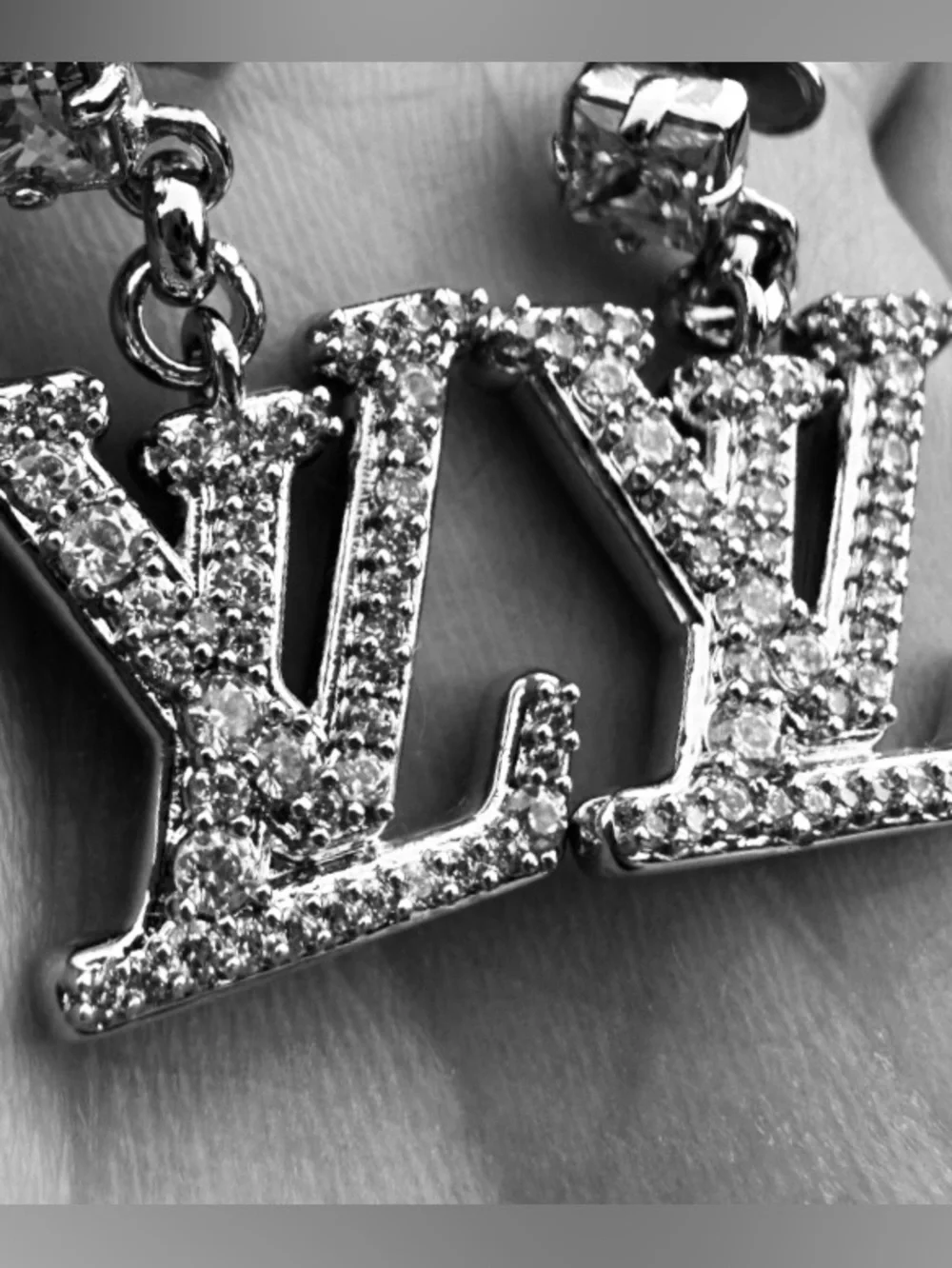 LV Silver Pavé Drop Earrings